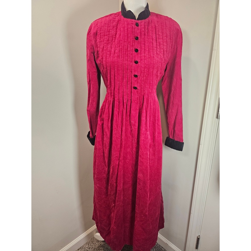 Positive Attitude Vintage Corduroy Maxi Dress red Velvet Trim Petite 10